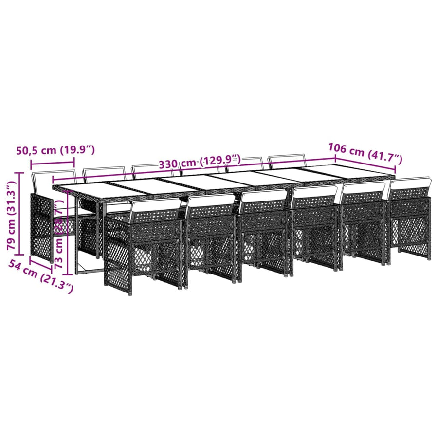 13-delige Tuinset met kussens poly rattan bruin