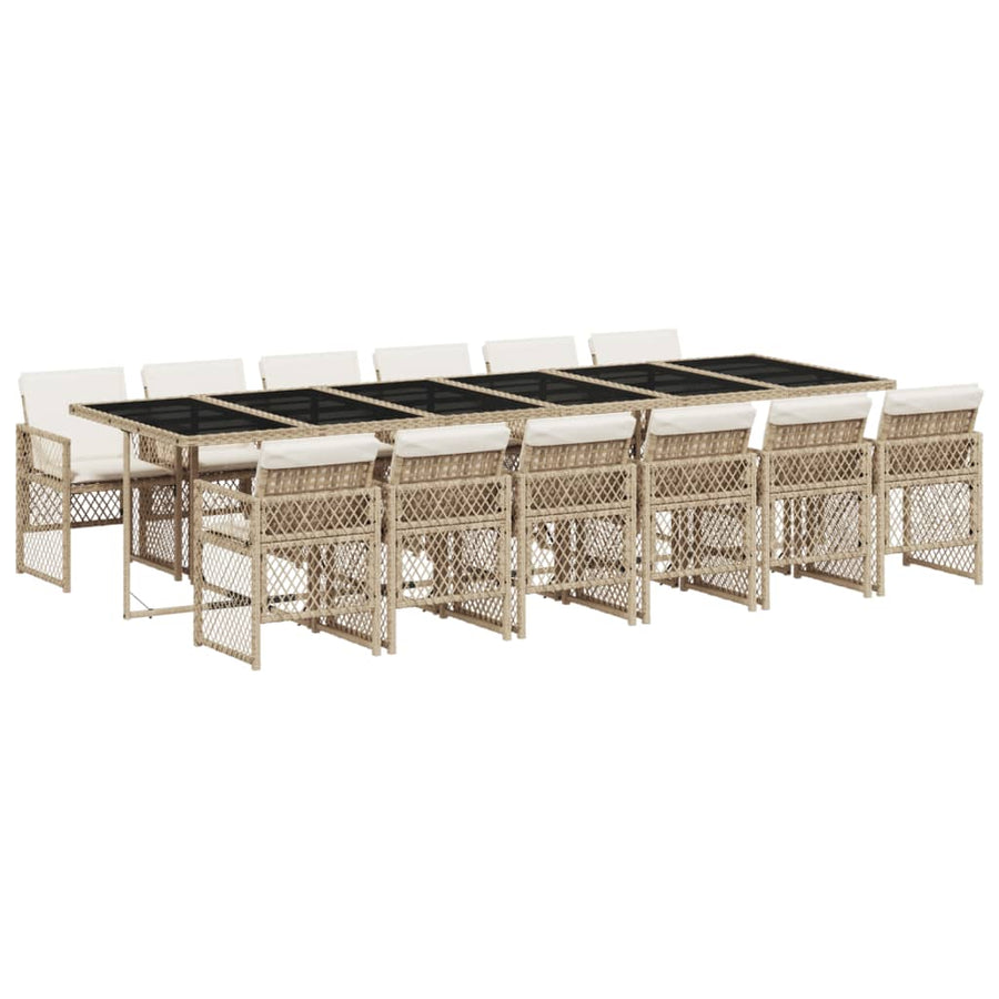 13-delige Tuinset met kussens poly rattan beige