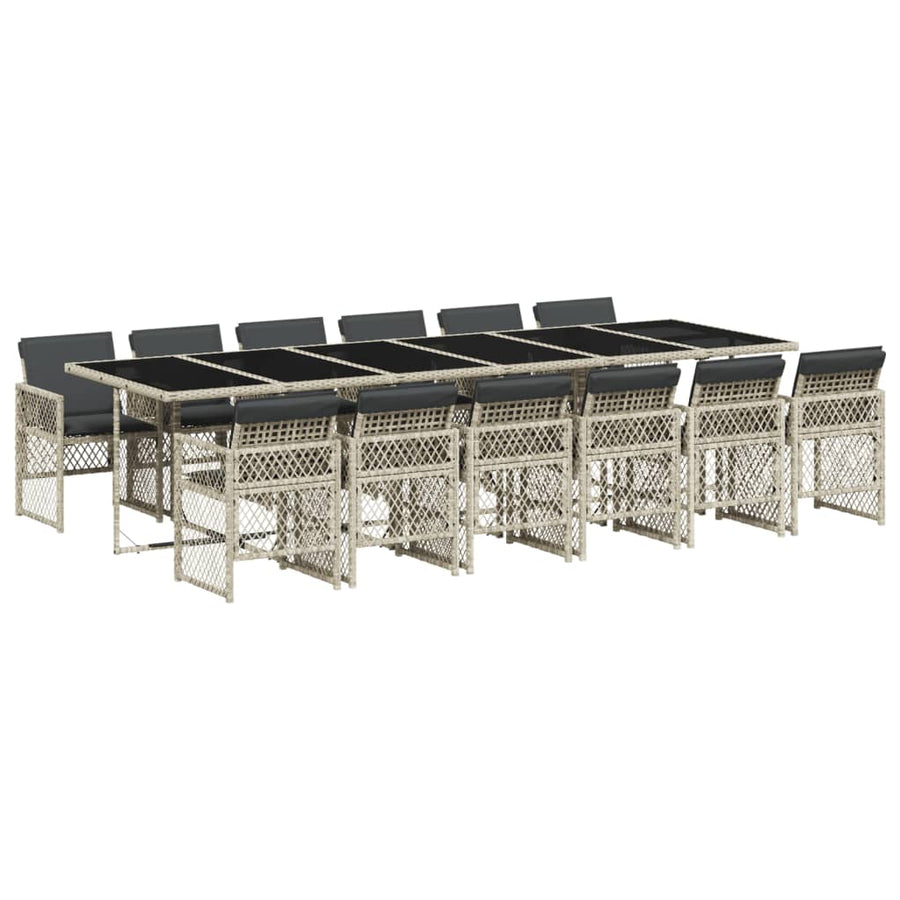 13-delige Tuinset met kussens poly rattan lichtgrijs
