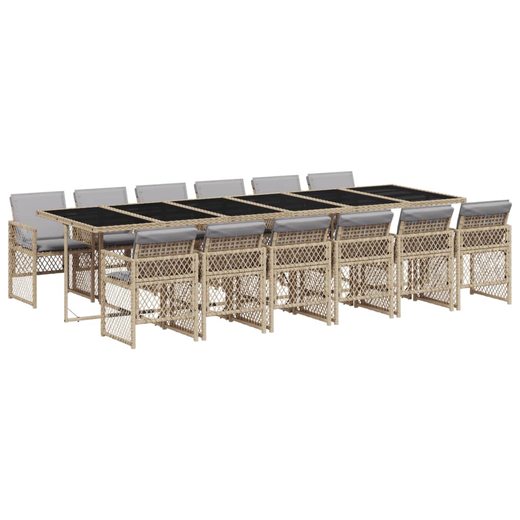 13-delige Tuinset met kussens poly rattan beige
