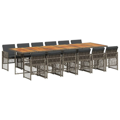 13-delige Tuinset met kussens poly rattan grijs