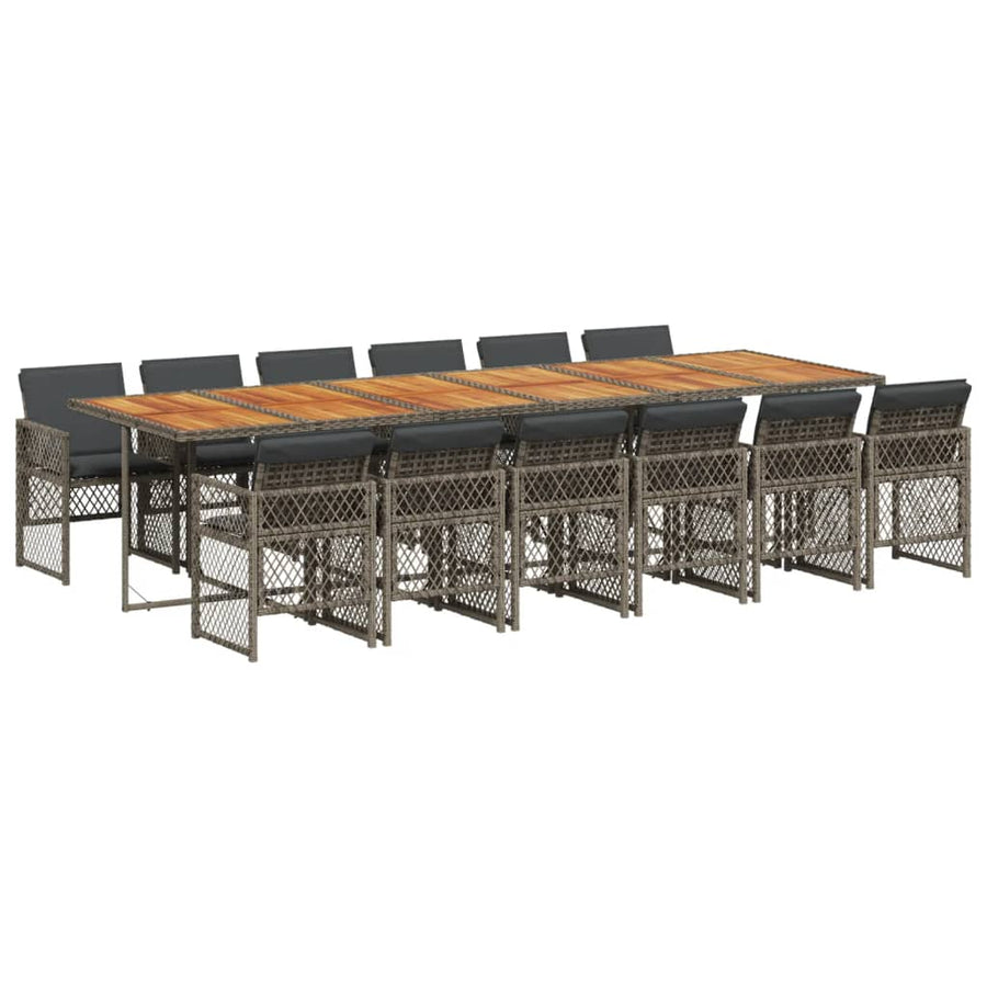 13-delige Tuinset met kussens poly rattan grijs