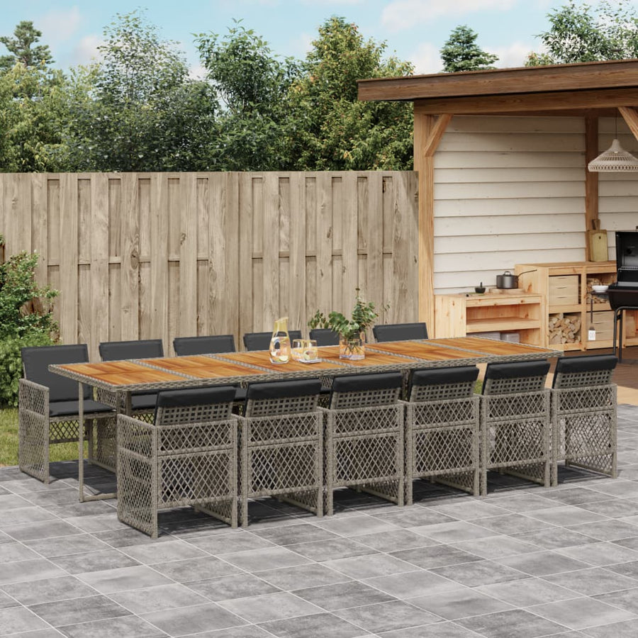 13-delige Tuinset met kussens poly rattan grijs