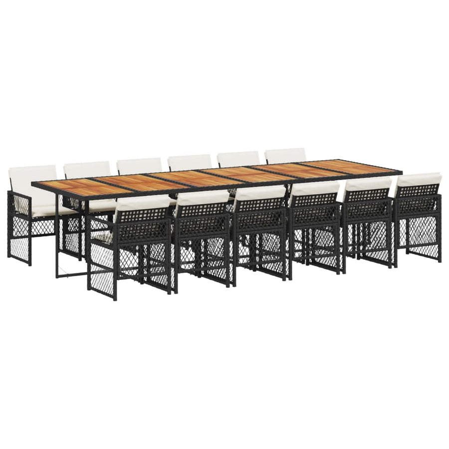 13-delige Tuinset met kussens poly rattan zwart