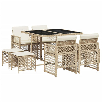 9-delige Tuinset met kussens poly rattan beige