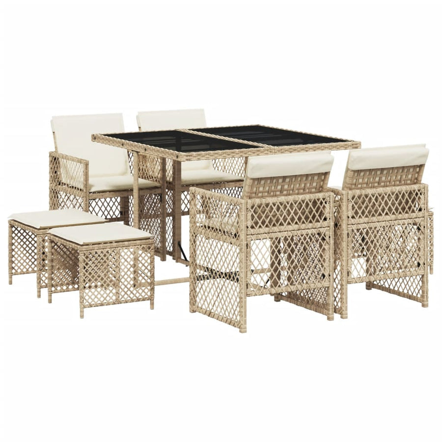 9-delige Tuinset met kussens poly rattan beige