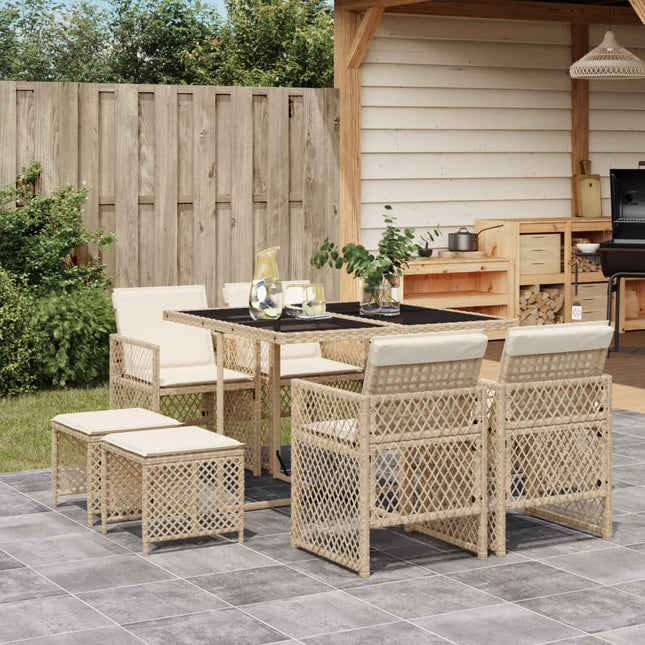 9-delige Tuinset met kussens poly rattan beige