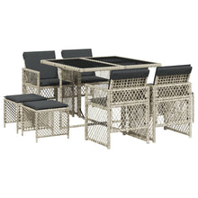 9-delige Tuinset met kussens poly rattan lichtgrijs