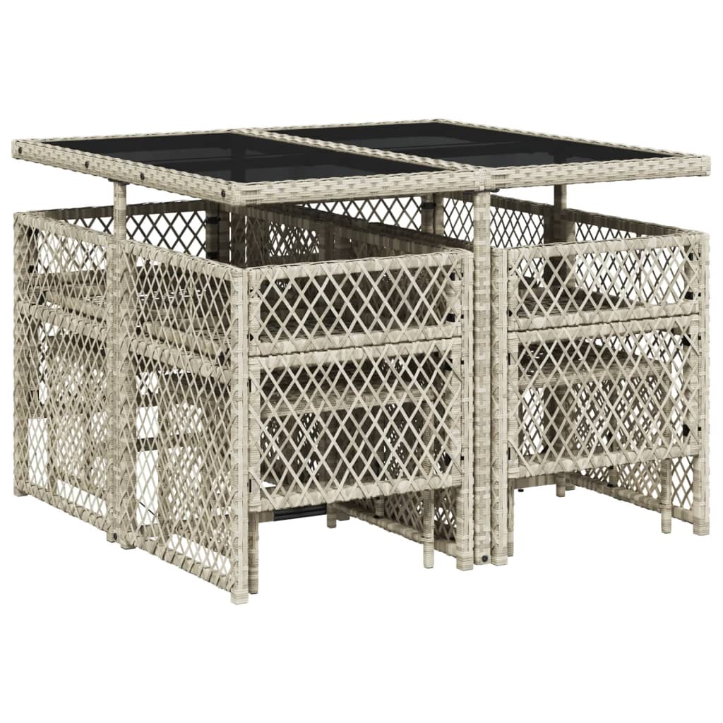 9-delige Tuinset met kussens poly rattan lichtgrijs