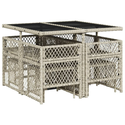 9-delige Tuinset met kussens poly rattan lichtgrijs