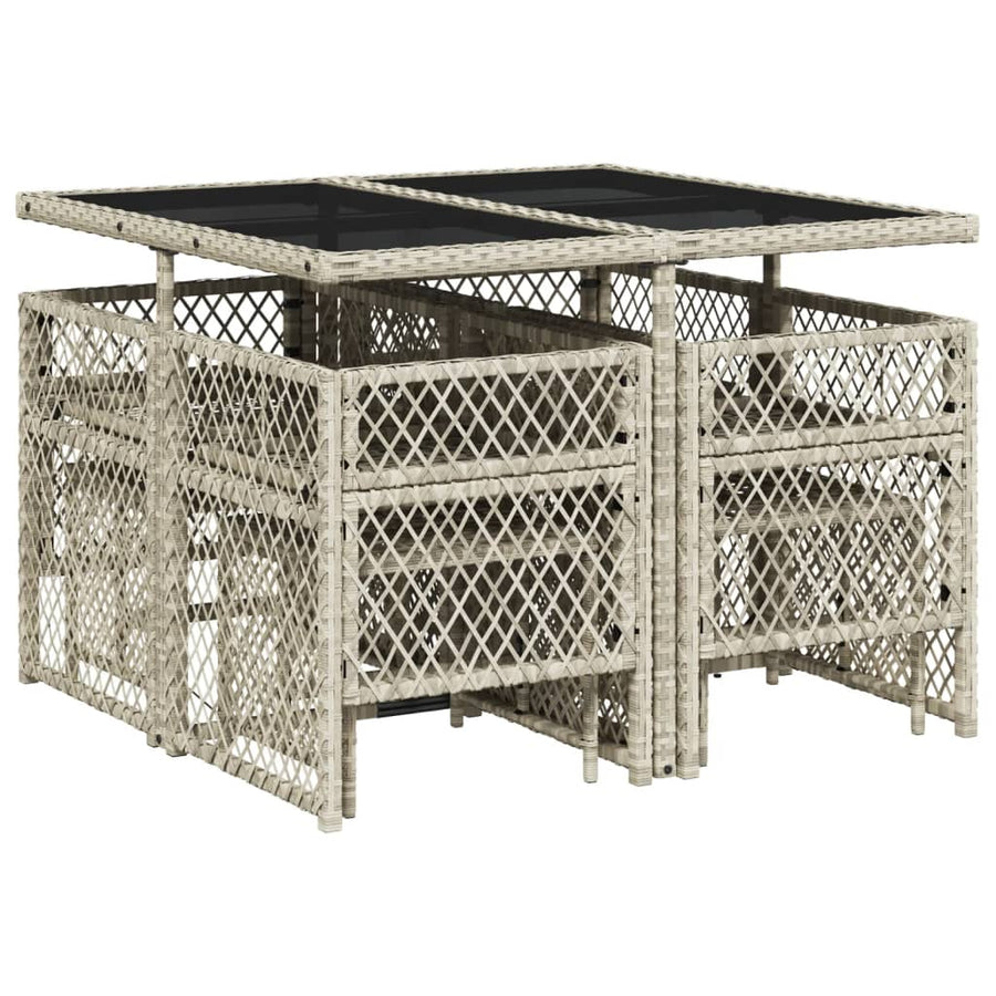 9-delige Tuinset met kussens poly rattan lichtgrijs