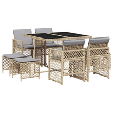 9-delige Tuinset met kussens poly rattan beige