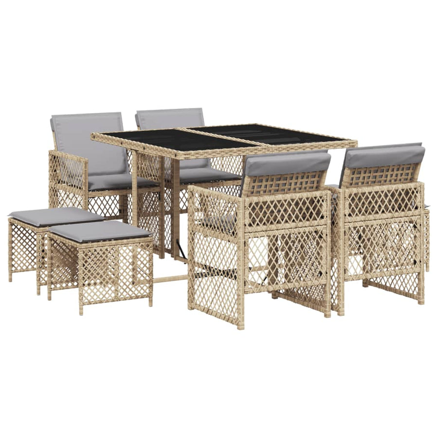 9-delige Tuinset met kussens poly rattan beige