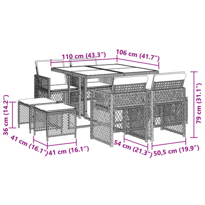 9-delige Tuinset met kussens poly rattan beige