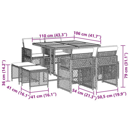 9-delige Tuinset poly rattan zwart