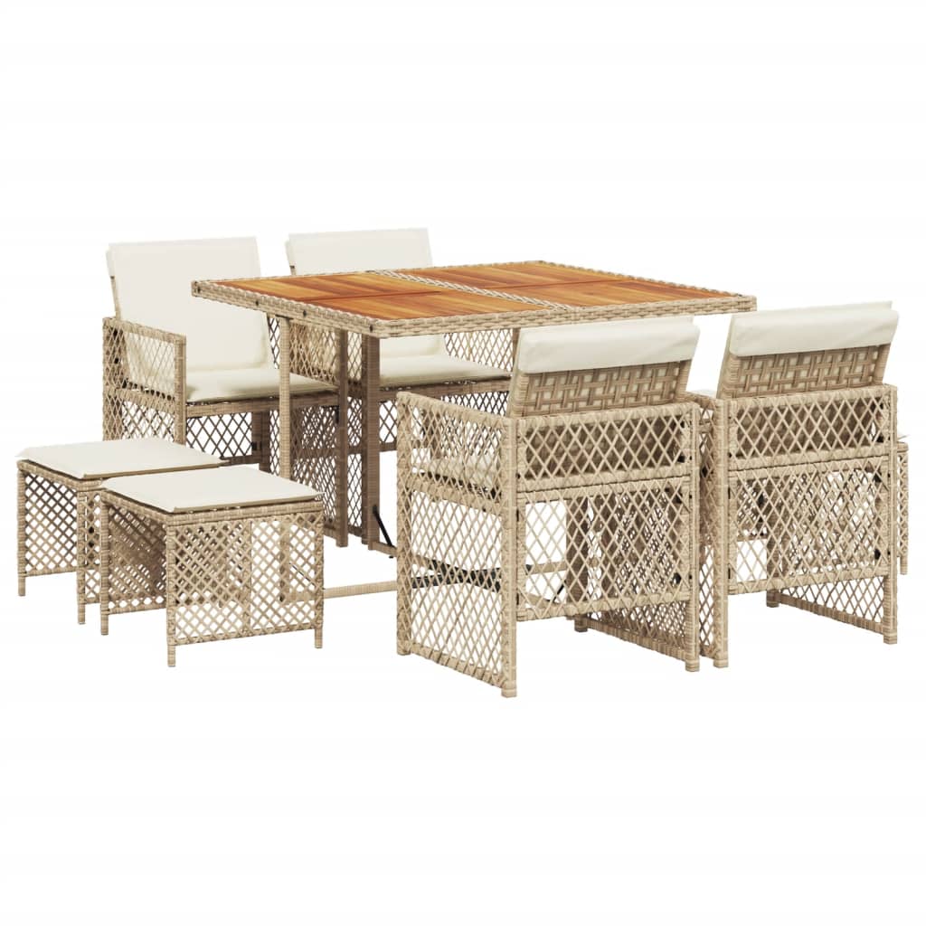 9-delige Tuinset met kussens poly rattan beige