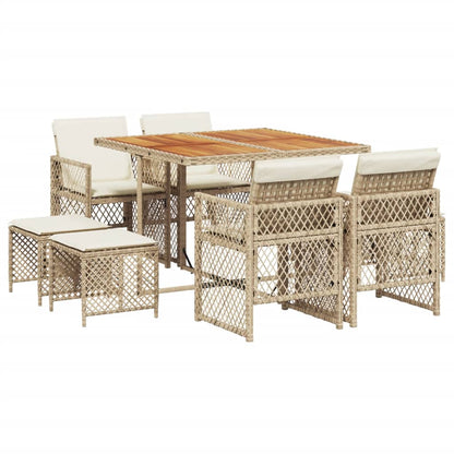 9-delige Tuinset met kussens poly rattan beige