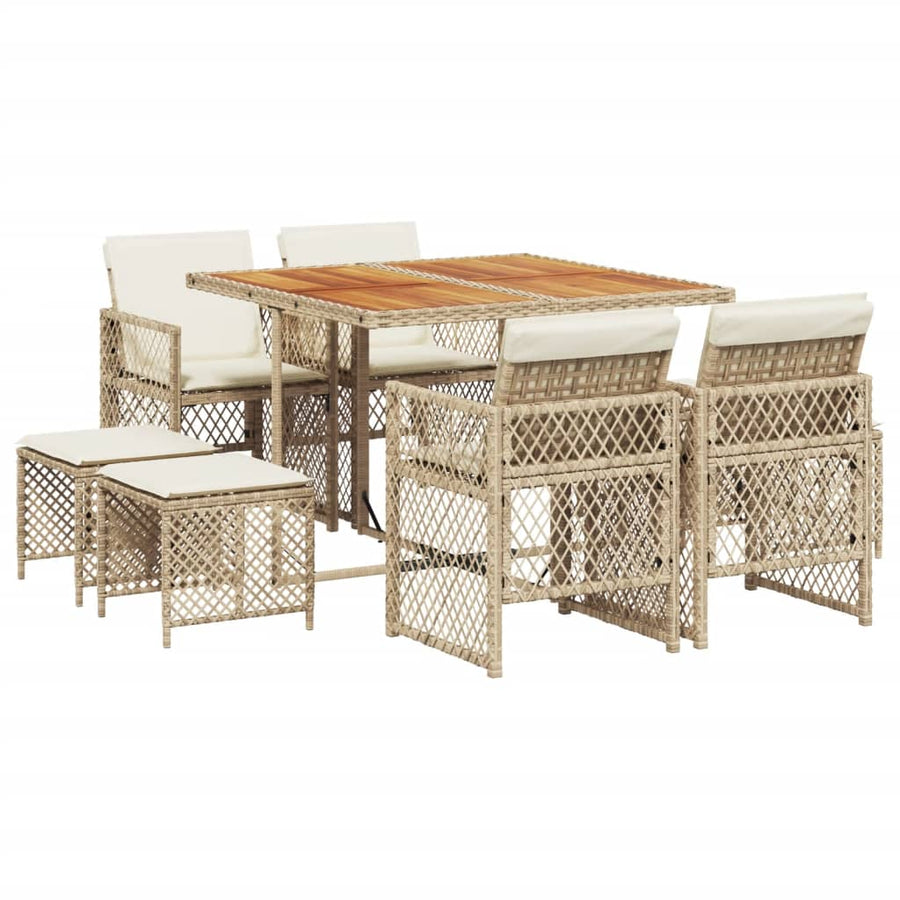 9-delige Tuinset met kussens poly rattan beige
