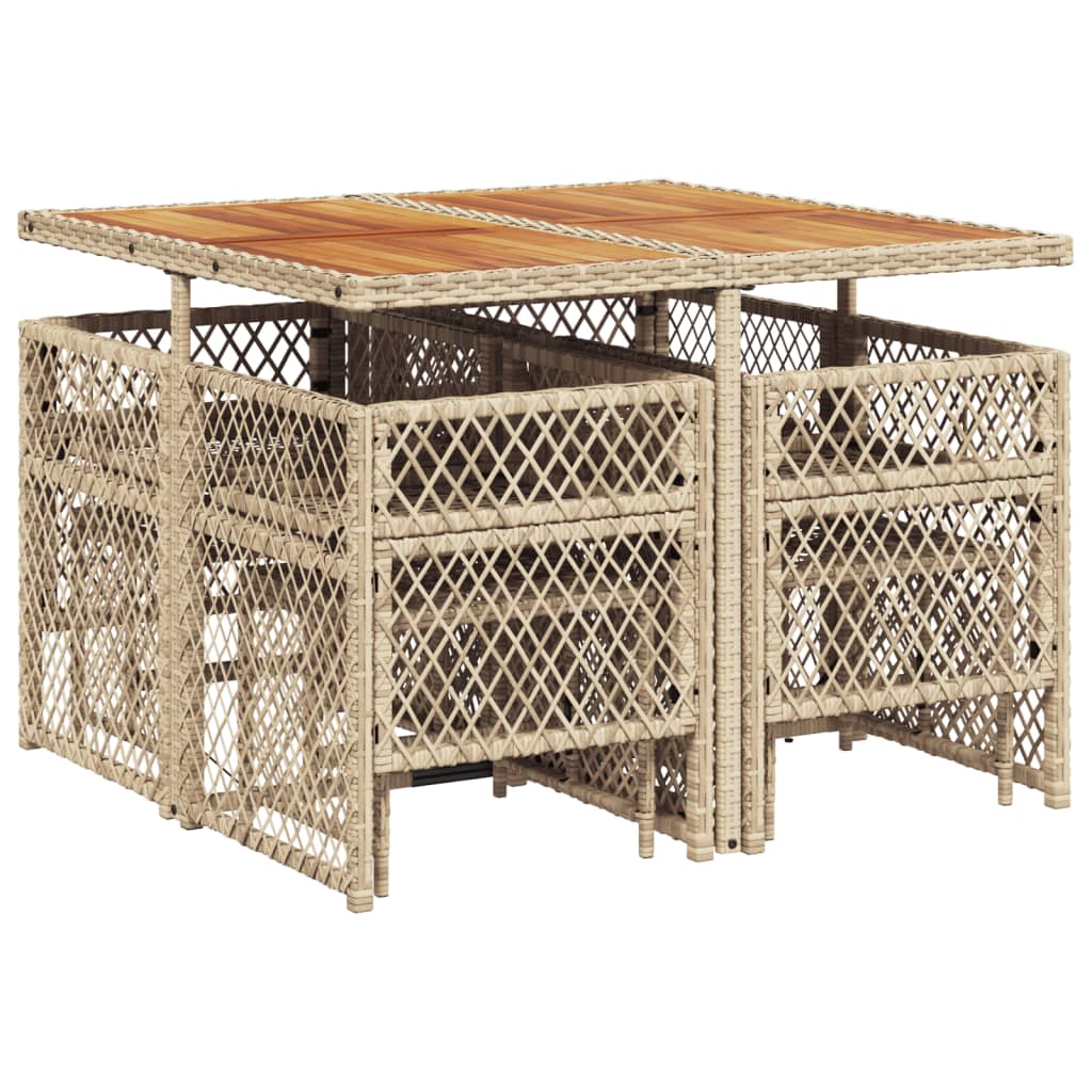 9-delige Tuinset met kussens poly rattan beige