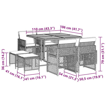 9-delige Tuinset met kussens poly rattan beige