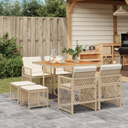 Tuinset 9-delig poly rattan beige met kussens