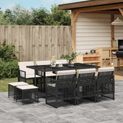 Tuinset 11-delig poly rattan zwart met kussens
