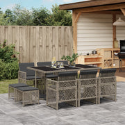 Tuinset 11-delig poly rattan grijs met kussens