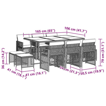 11-delige Tuinset met kussens poly rattan lichtgrijs