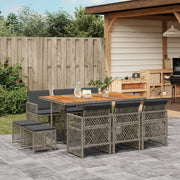 Tuinset 11-delig poly rattan grijs met kussens