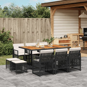 Tuinset 11-delig poly rattan zwart met kussens
