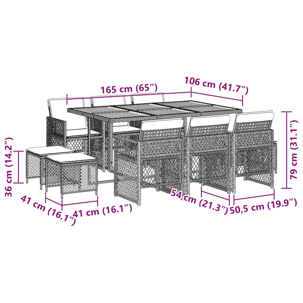 11-delige Tuinset met kussens poly rattan beige