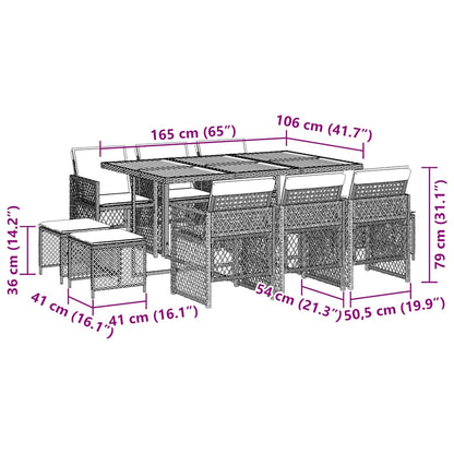 11-delige Tuinset met kussens poly rattan beige