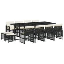 13-delige Tuinset met kussens poly rattan zwart
