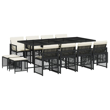13-delige Tuinset met kussens poly rattan zwart