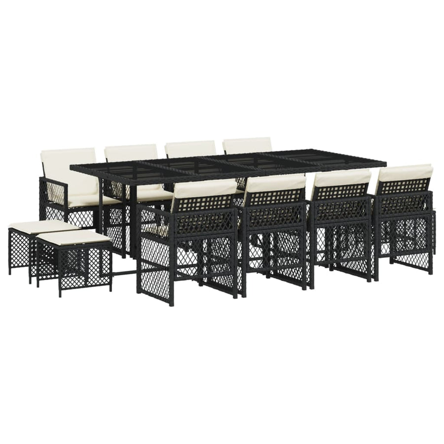 13-delige Tuinset met kussens poly rattan zwart