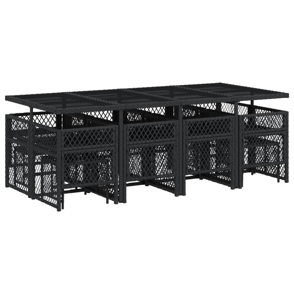 13-delige Tuinset met kussens poly rattan zwart