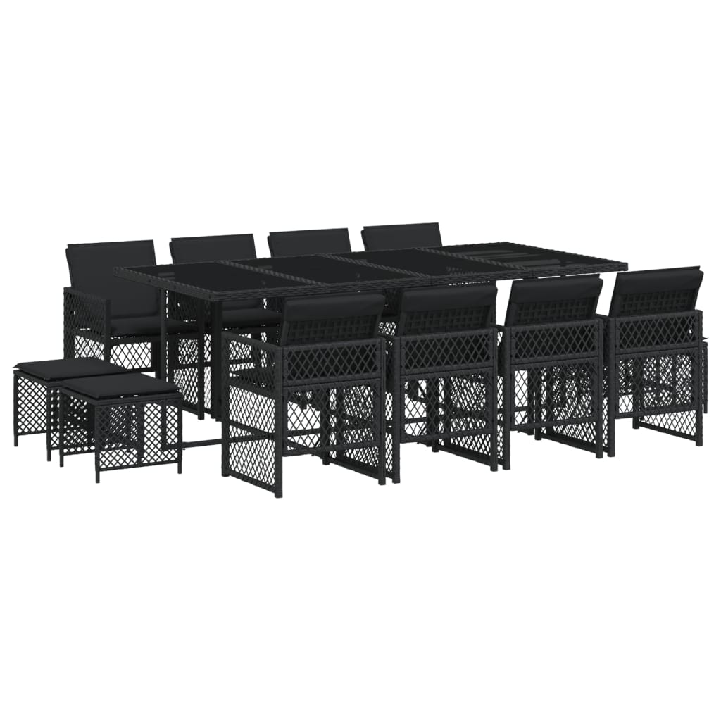 13-delige Tuinset met kussens poly rattan zwart