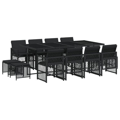 13-delige Tuinset met kussens poly rattan zwart