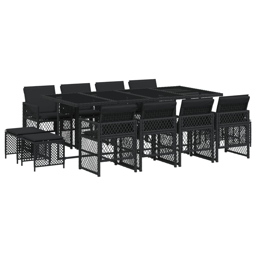 13-delige Tuinset met kussens poly rattan zwart