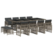 13-delige Tuinset met kussens poly rattan grijs