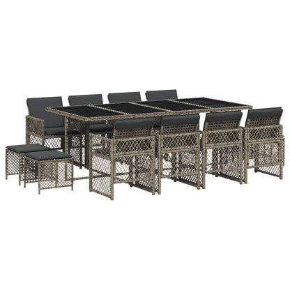 13-delige Tuinset met kussens poly rattan grijs