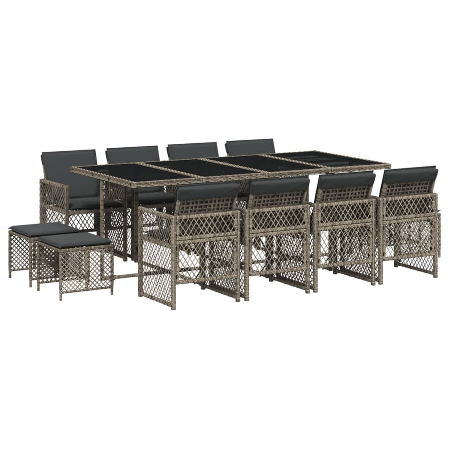 13-delige Tuinset met kussens poly rattan grijs