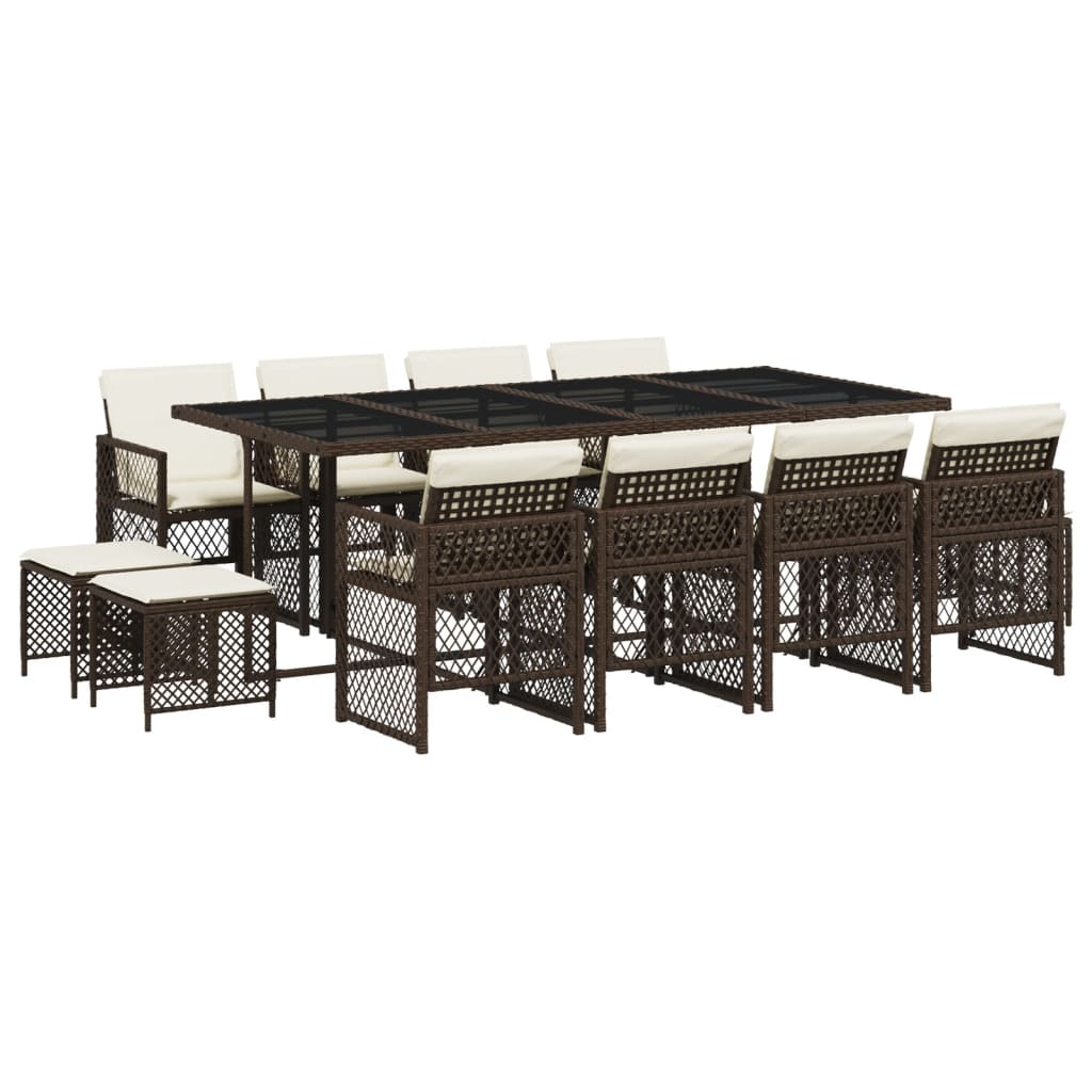 13-delige Tuinset met kussens poly rattan bruin