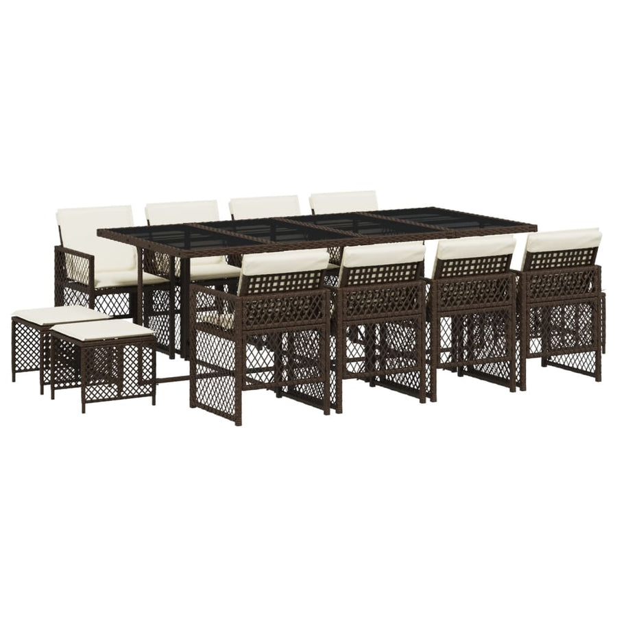 13-delige Tuinset met kussens poly rattan bruin
