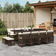Tuinset 13-delig poly rattan bruin met kussens