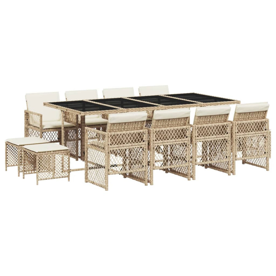 13-delige Tuinset met kussens poly rattan beige