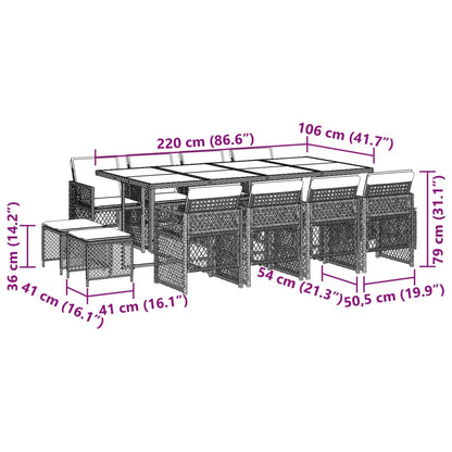 13-delige Tuinset met kussens poly rattan beige