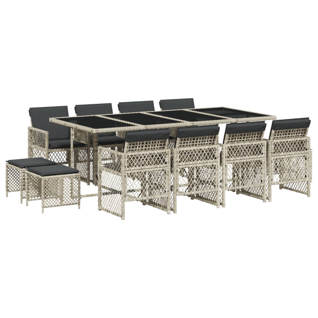 13-delige Tuinset met kussens poly rattan lichtgrijs