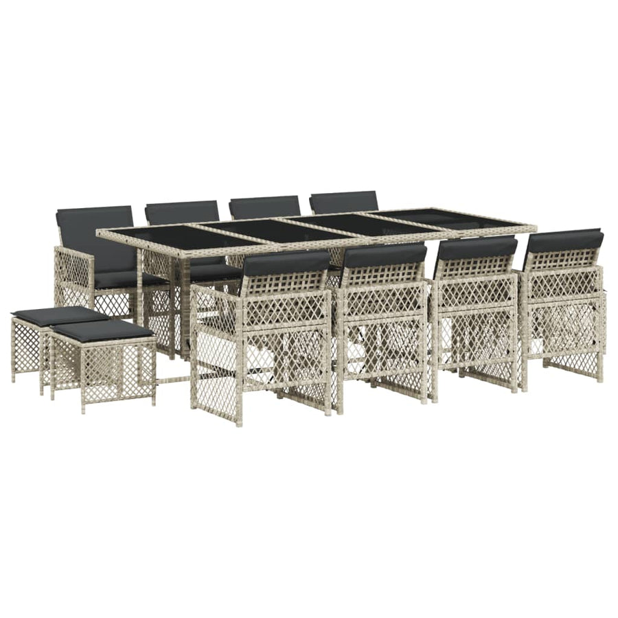 13-delige Tuinset met kussens poly rattan lichtgrijs