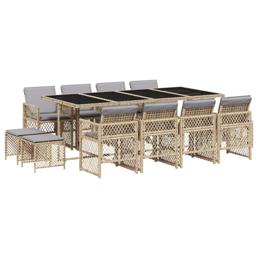 13-delige Tuinset met kussens poly rattan beige